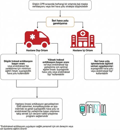 AHA: CPR Sırasında İleri Hava Yolu Kullanımına İlişkin İleri Yaşam Desteği Önerilerinin Şematik Gösterimi